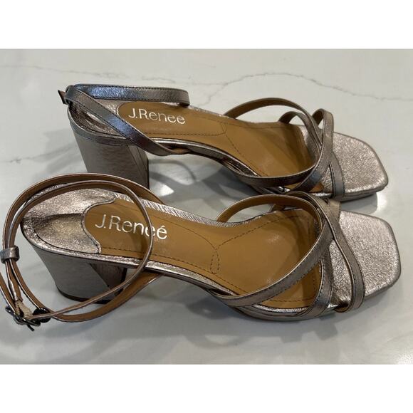 J. Renee Kamelia Size 8m Taupe block Heel Ankle strap Sandals Strappy Heels Shoe - Picture 2 of 11